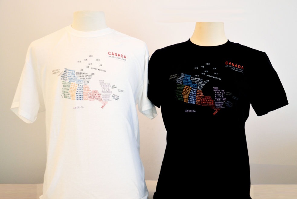 Canada An Infographic t-shirts, artist Kirstin Hallett, available at Make at Granville Island, Vancouver BC, www.makevancouver.com